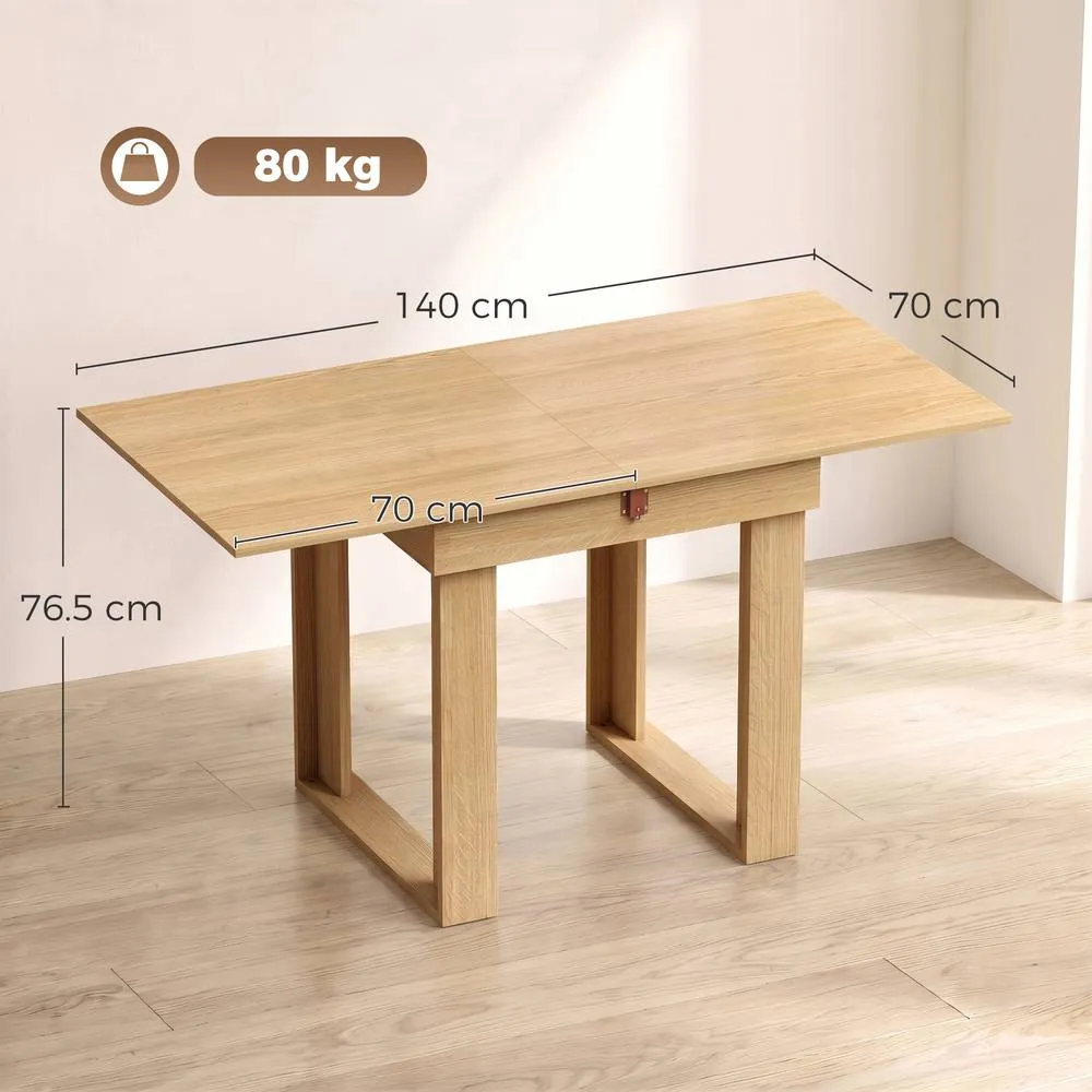 HOMCOM Modern Folding Dining Table for 4 Under-Table Storage 140cm Oak in Natural 3