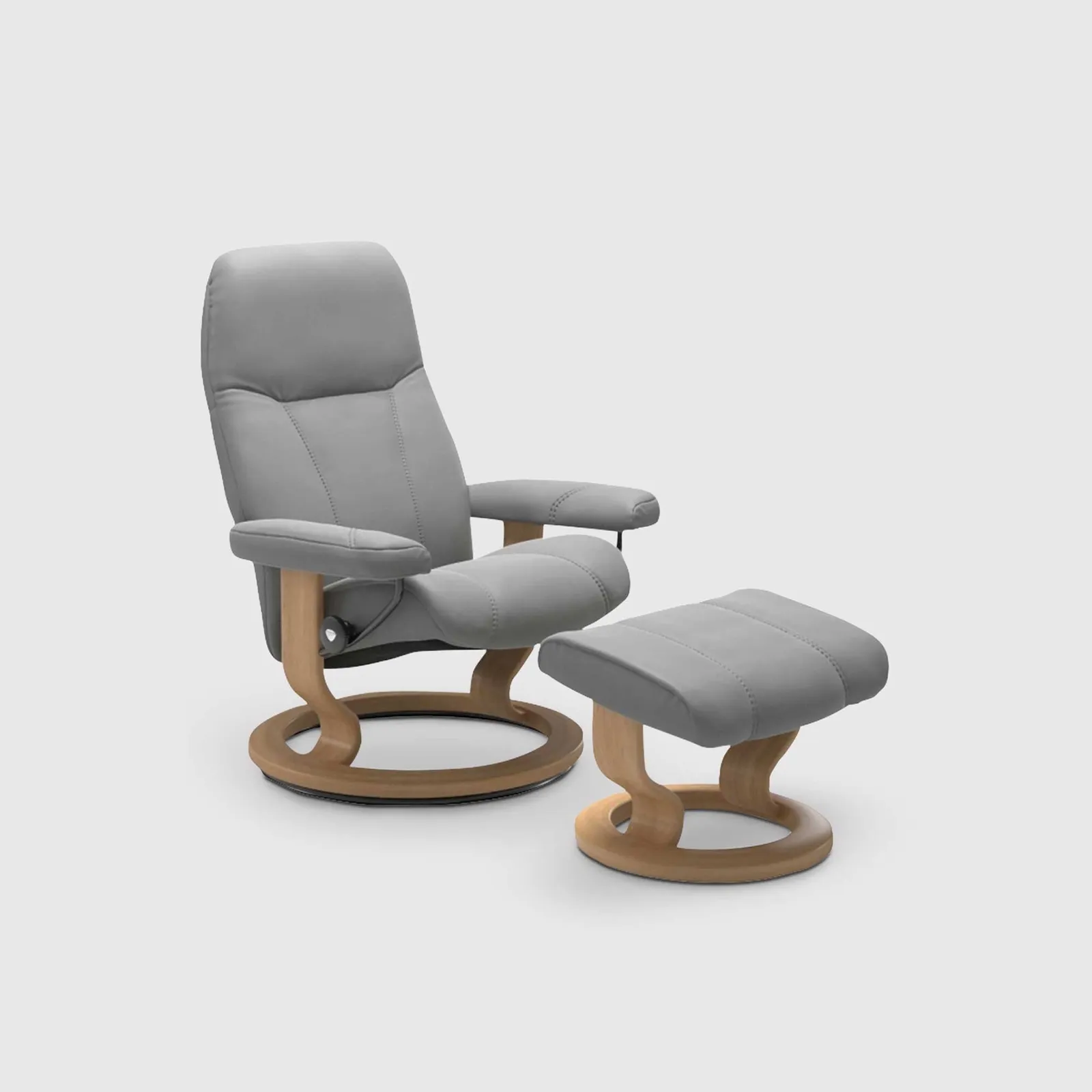 Stressless Consul Small Recliner Chair & Footstool Quickship, Grey Leather | Barker & Stonehouse 1