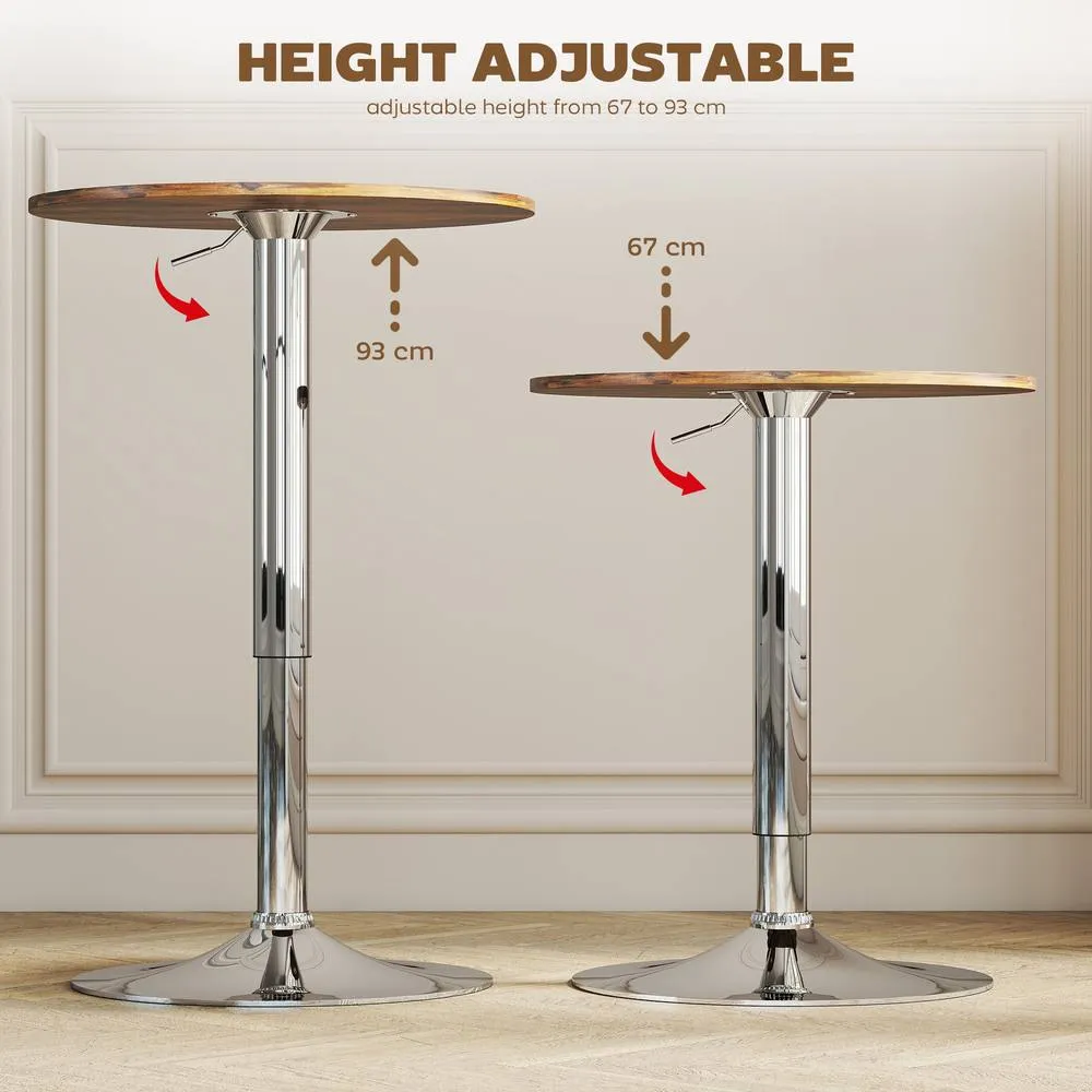 HOMCOM Round Bar Table, Swivel Bistro Table with Adjustable Height in Brown 4