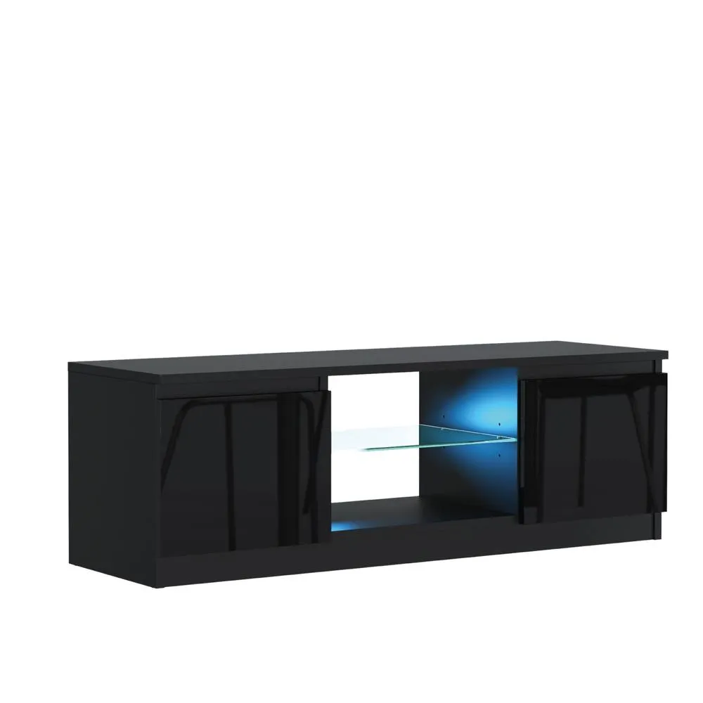 Creative Furniture Aura TV Unit 120cm - Black with Gloss Doors & LED Lights 5