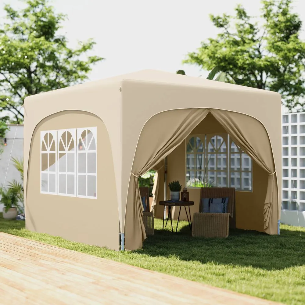 OUTSUNNY 3 x 3(m) UPF50+ Pop Up Gazebo with Sides & Carry Bag, Sand in Light Sand