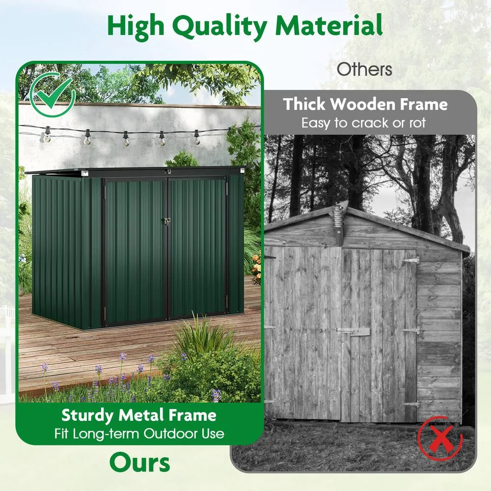 Costway Outdoor Trash Can Storage Shed Lockable Garden Shed w/ 2 Doors in Green 6