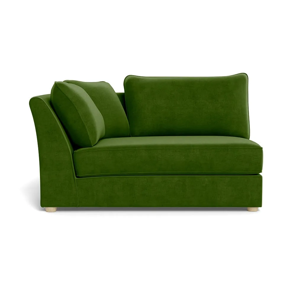 Heal's Tailor Large Curved Left Hand Facing Corner Unit Smart Luxe Velvet Grass Natural Feet