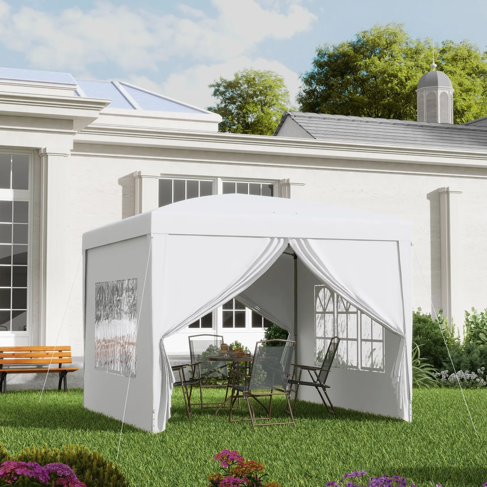 OUTSUNNY 3mx3m Pop Up Gazebo Party Tent Canopy Marquee with Storage Bag in White 1