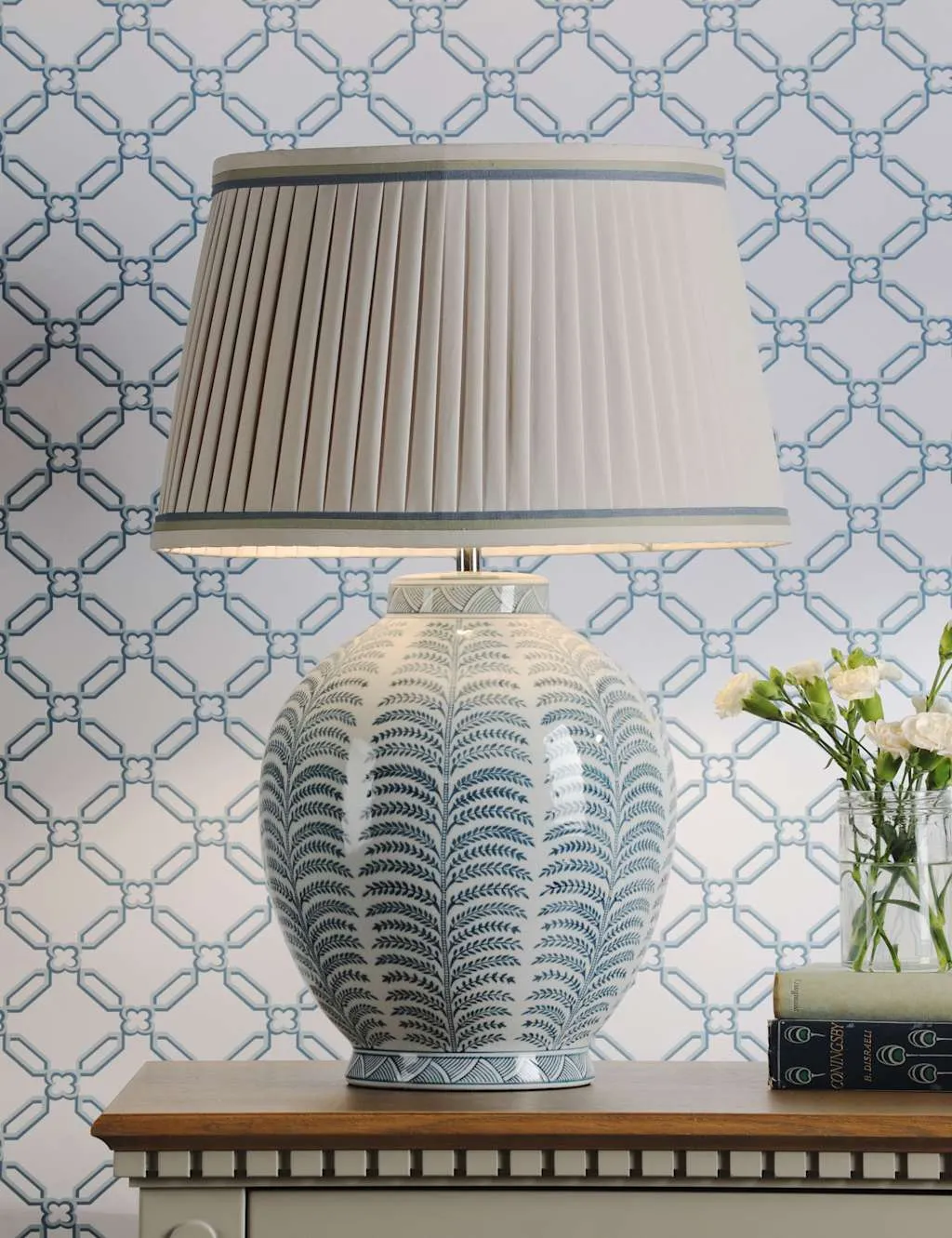 Laura Ashley Stannard Leaf Print Table Lamp Blue
