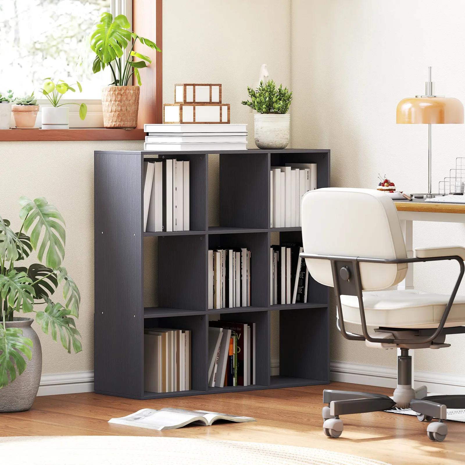 HOMCOM 9 Cube Storage Unit Cabinet Bookcase Display Shelves in Grey
