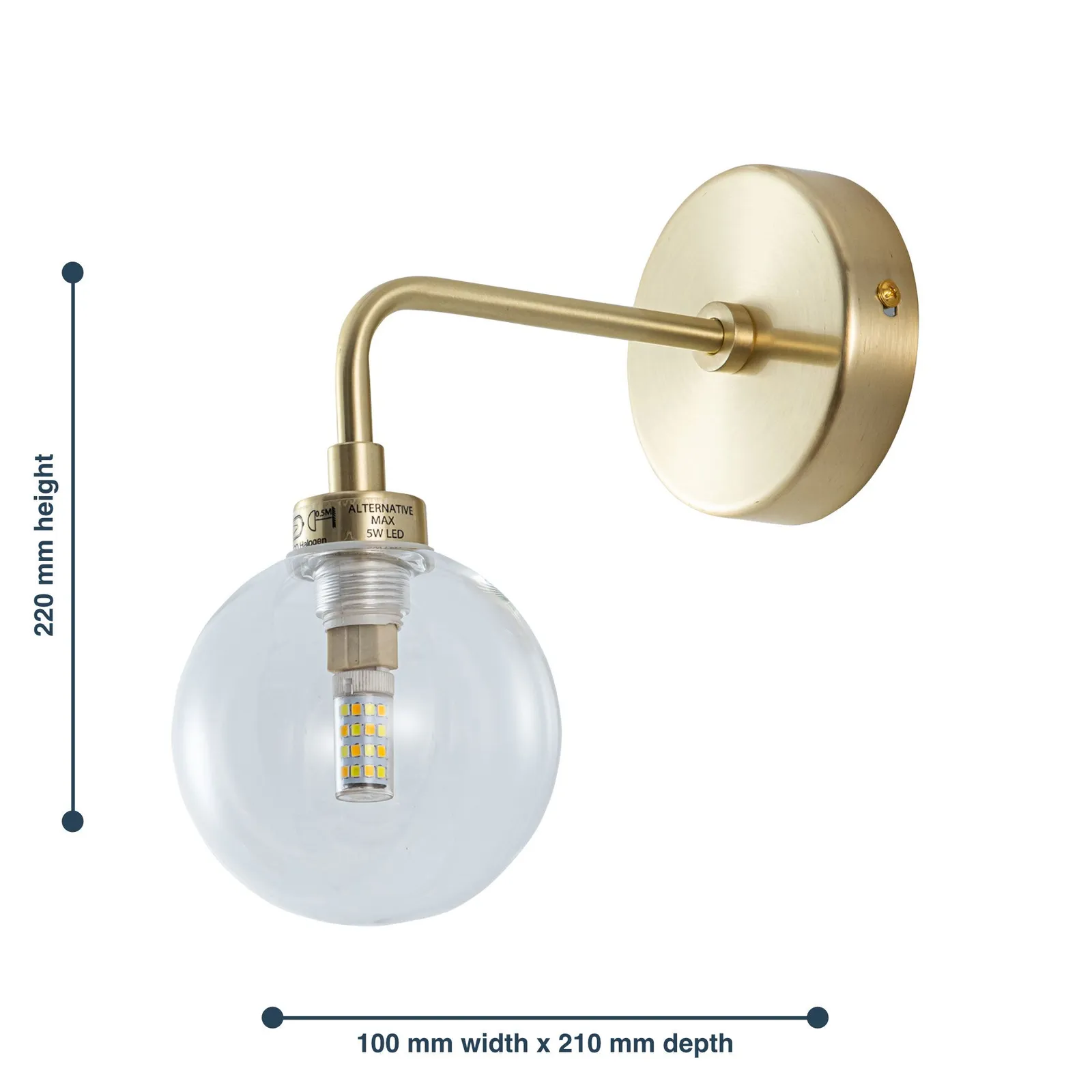 First Choice Lighting Toner - Satin Brass with Clear Glass Globe Wall Light in Gold 6