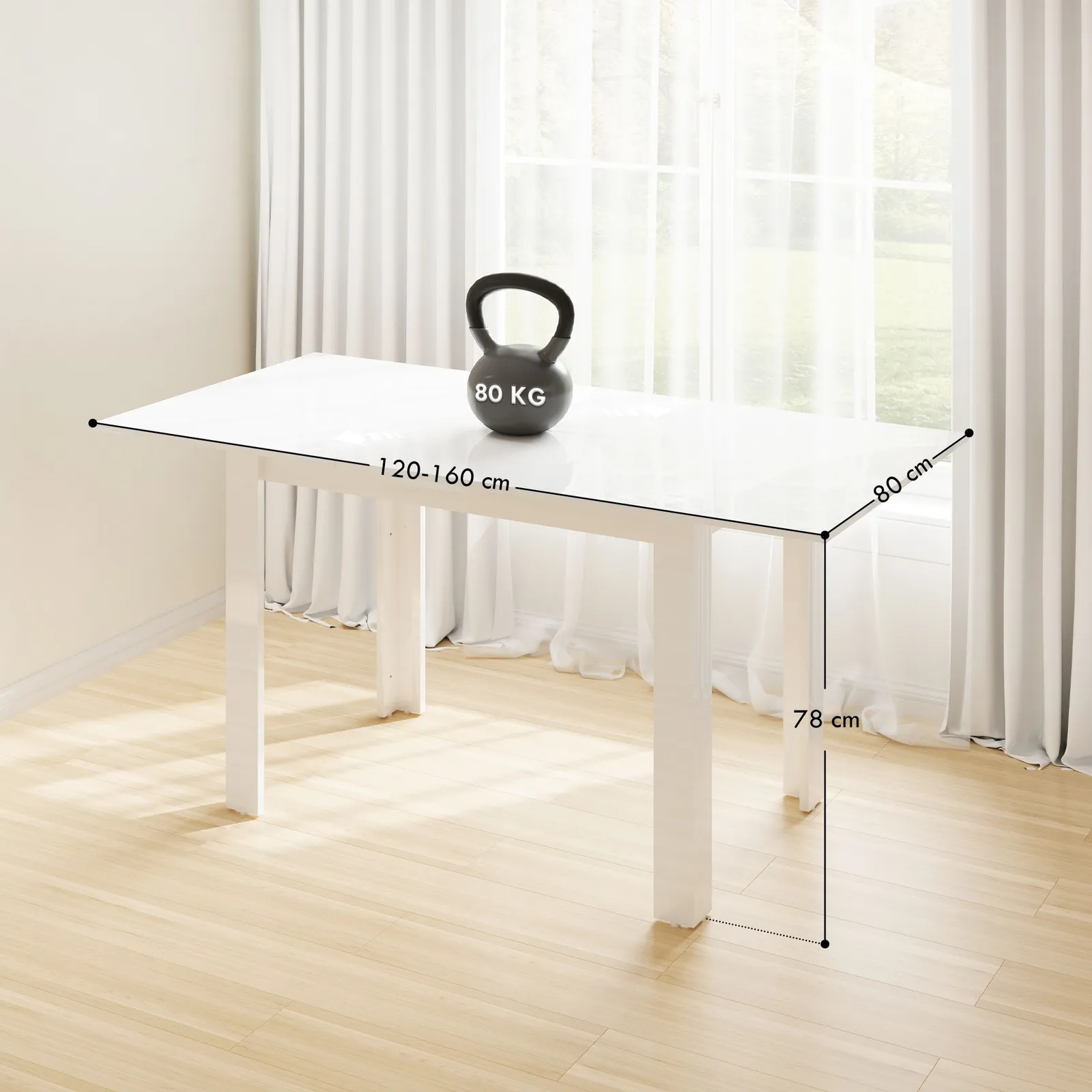 HOMCOM Extendable Dining Table, Seats 4-6 People, High Gloss White 3