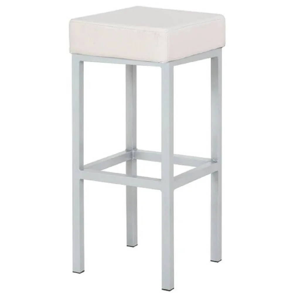 netfurniture Square Cube Shape Kitchen Bar Stool White Padded Seat 4