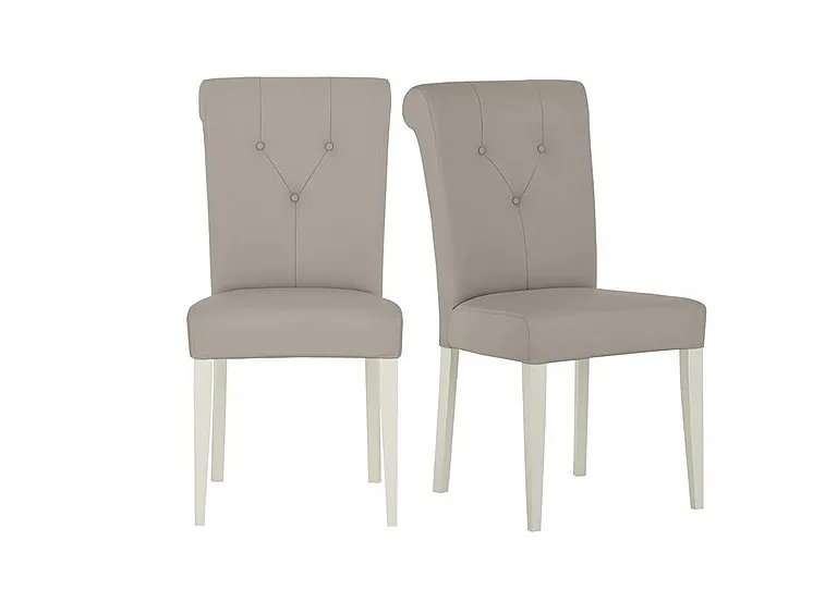 Annecy Pair of Upholstered Faux NC Leather Roll Back Dining Chairs - Soft Grey
