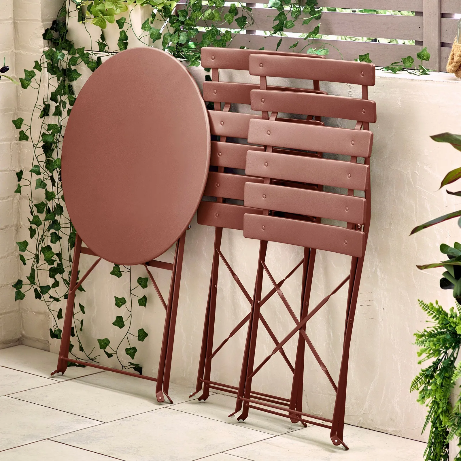 FurnitureboxUK Cabo 2 Seater Metal Bistro Set with Round Table in Dusty Pink 6