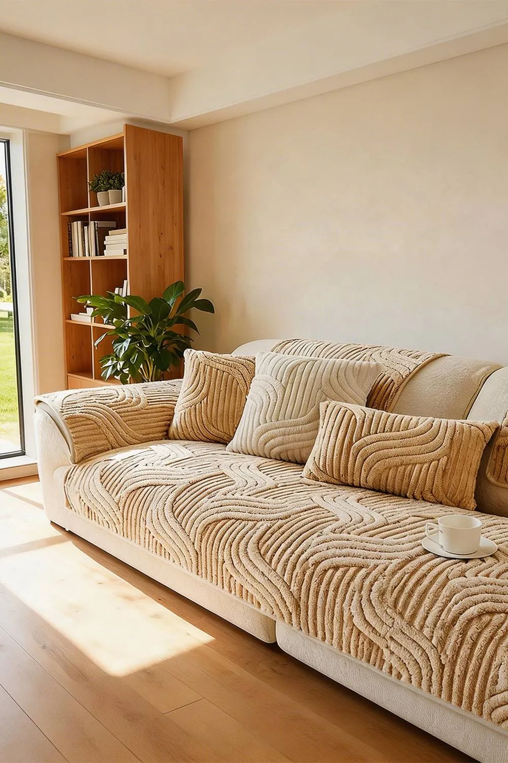 Living and Home Non-Slip Sofa Cover in Durable Polyester in Light Brown
