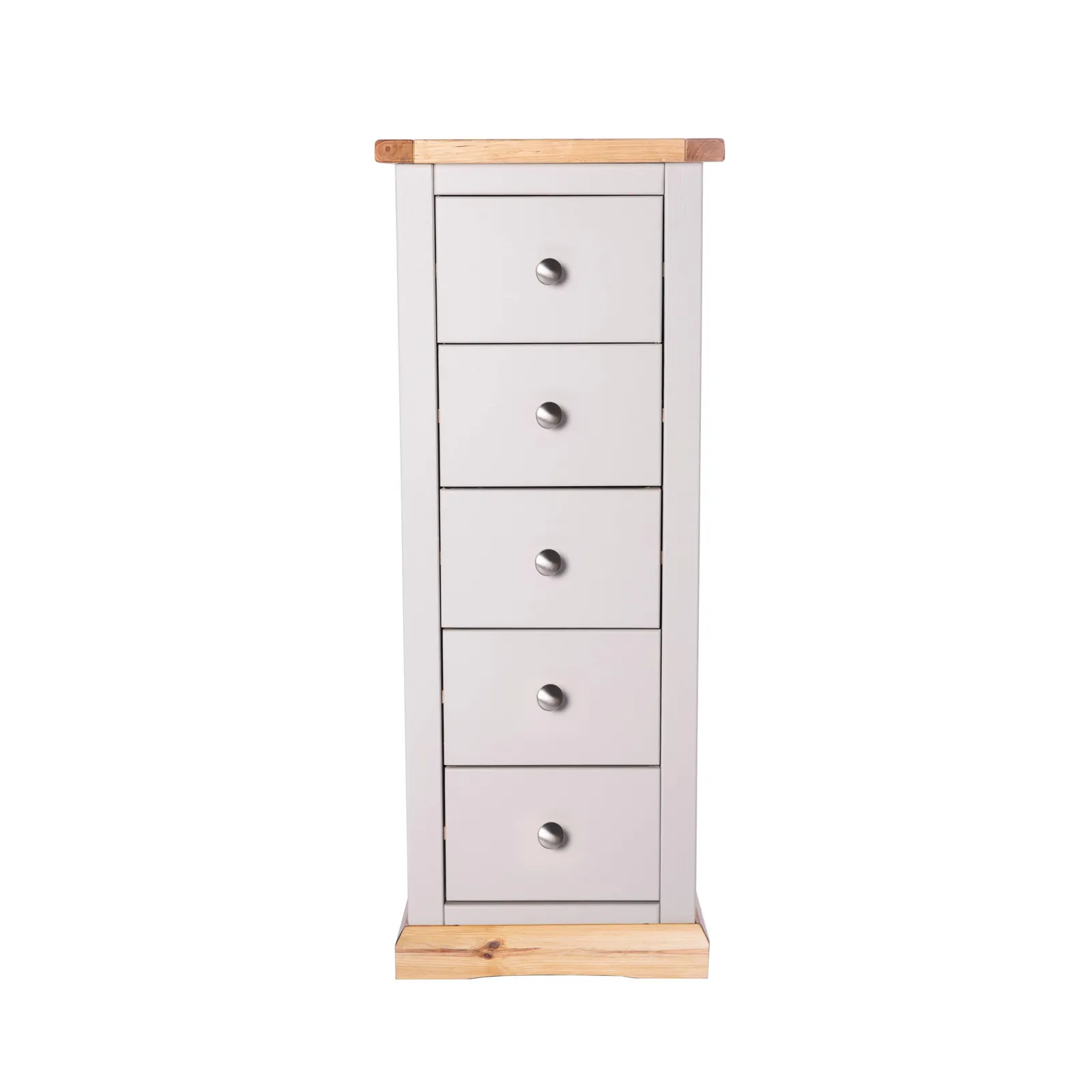 Cabinet Bits Bomporto 5 Drawer Narrow Chest of Drawers Chrome Knob in Light Grey