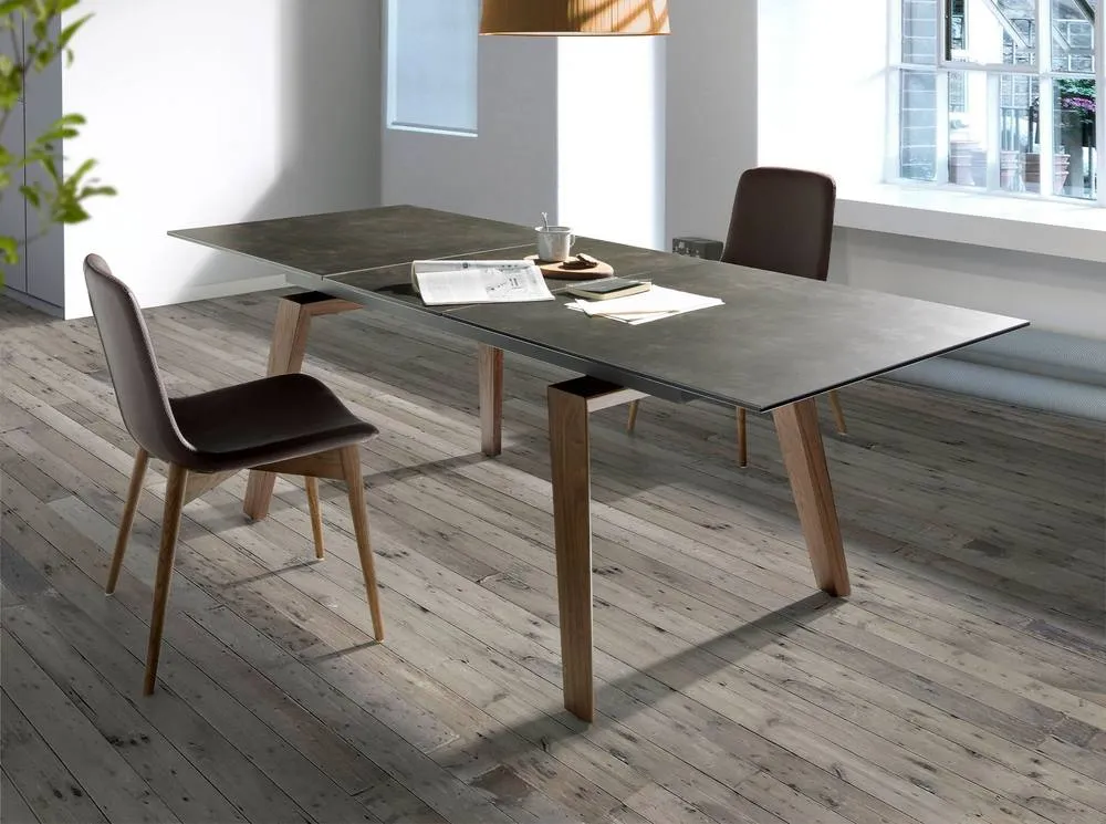 Angel Cerda Rectangular Extendable Dining Table Porcelain Marble in Brown 3