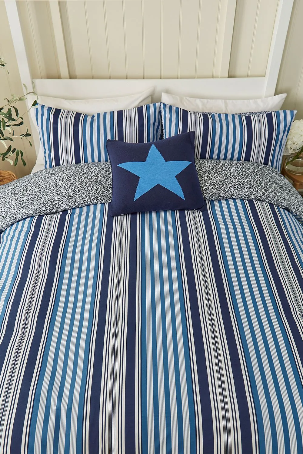 Helena Springfield 'Beach House Stripe' Cotton Duvet Cover Set in Blue 3