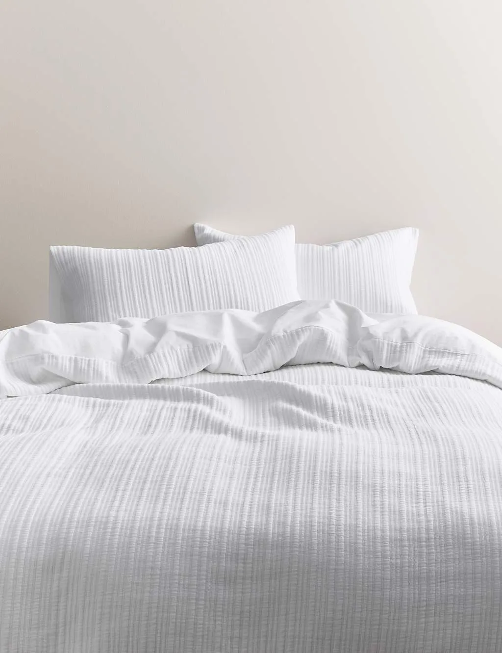 M&S Pure Cotton Striped Matelassé Bedding Set White