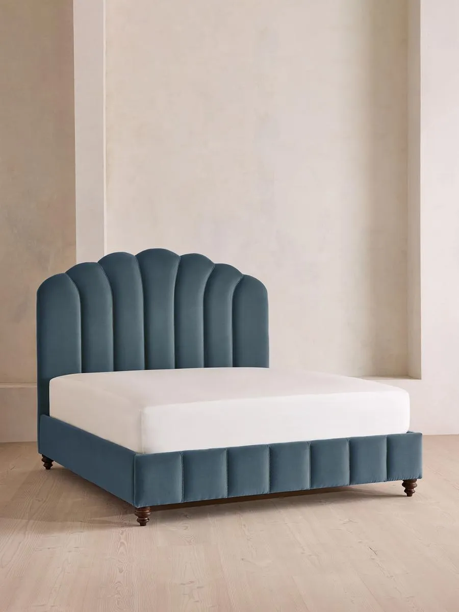 Manette Bed, with Twisted Cord, Double, Velvet, Grey Blue