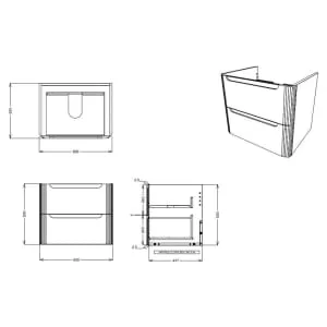 Wickes Malmo Indigo Blue Wall Hung J Pull Vanity Unit & Basin - 600mm 2