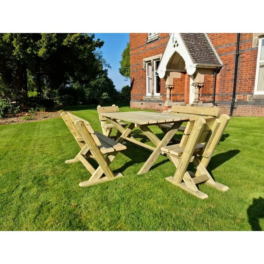 Churnet Valley Garden Furniture Ltd Ashcome Table Set Sits 6 Including 2 Bench & 4 Chairs in Brown 2