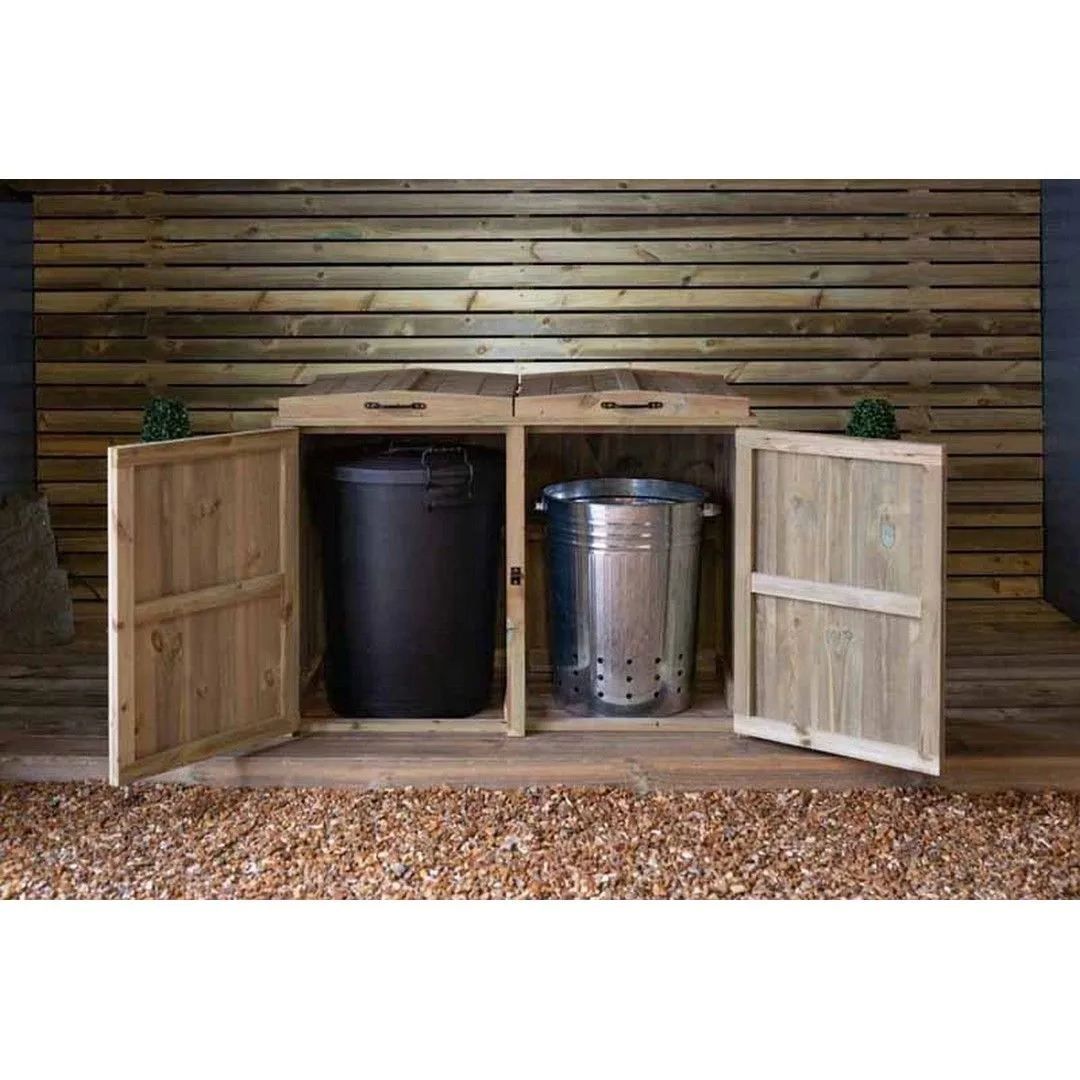 Buttercup Farm Paythorne Dustbin Store Double - Timber - L64 x W122.5 x H88 cm in Brown