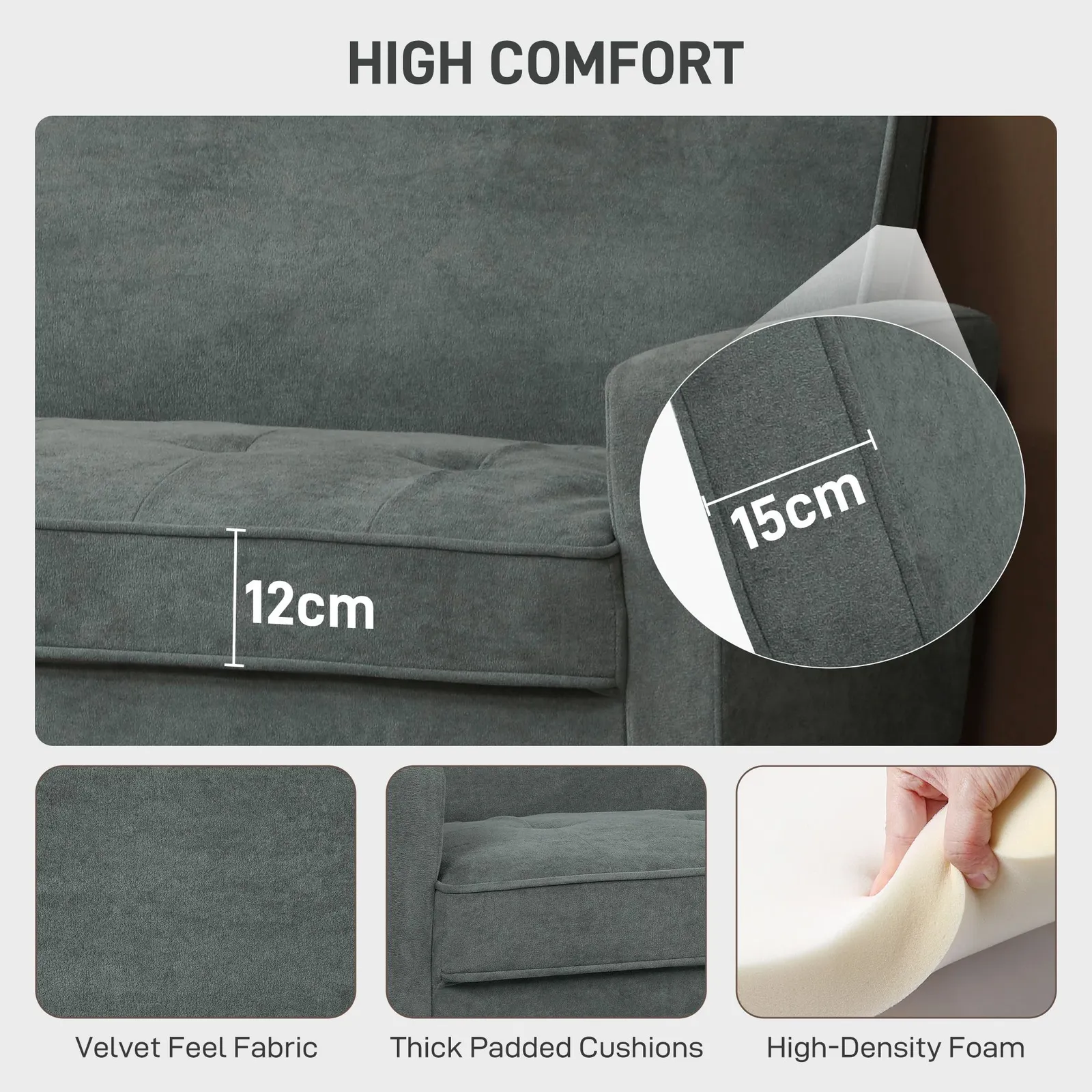 HOMCOM 2 Seater Sofa, Velvet Upholstered Loveseat for Small Space in Grey 4
