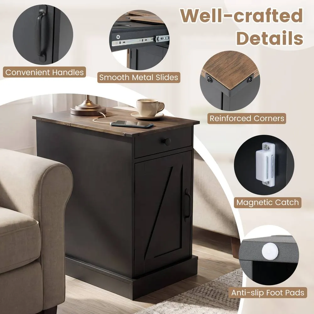 Costway Bedroom End Table with Charging Station in Black 6