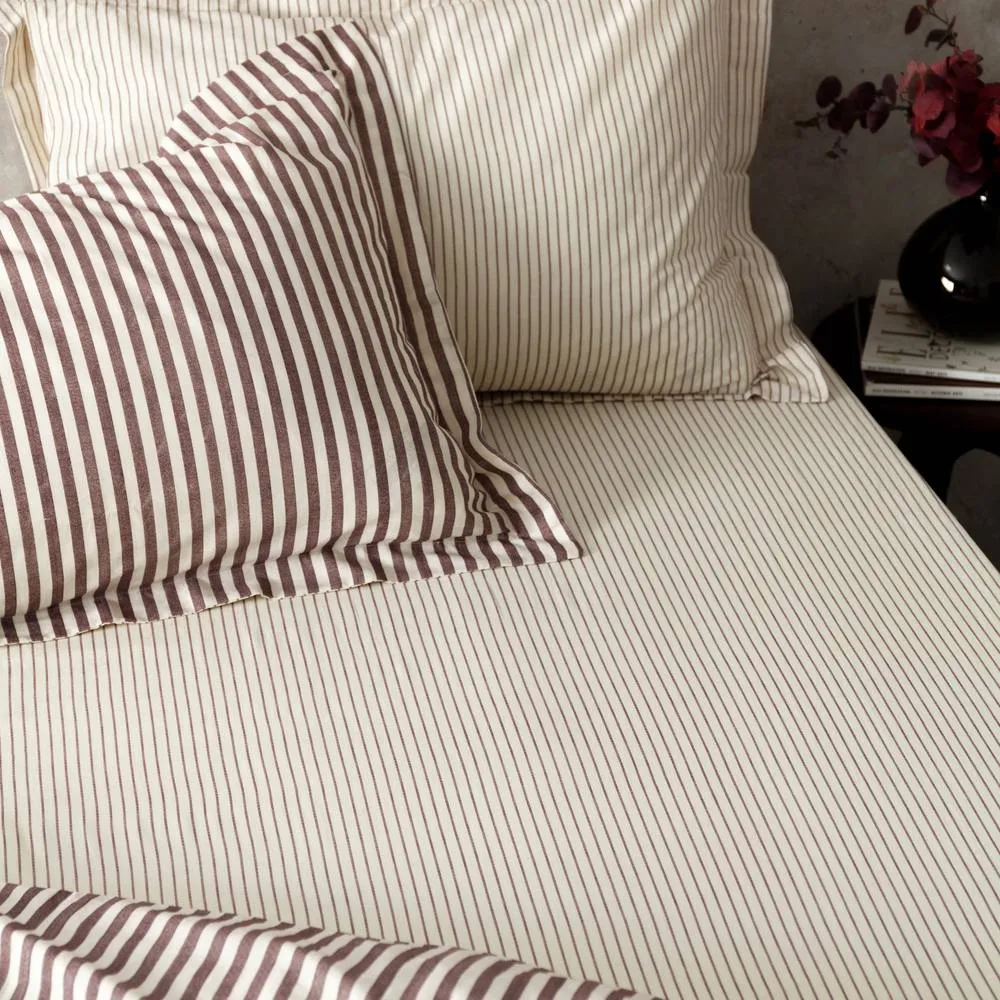 Yard Hebden Narrow Stripe 100% Cotton Fitted Sheet in Dark Red 1