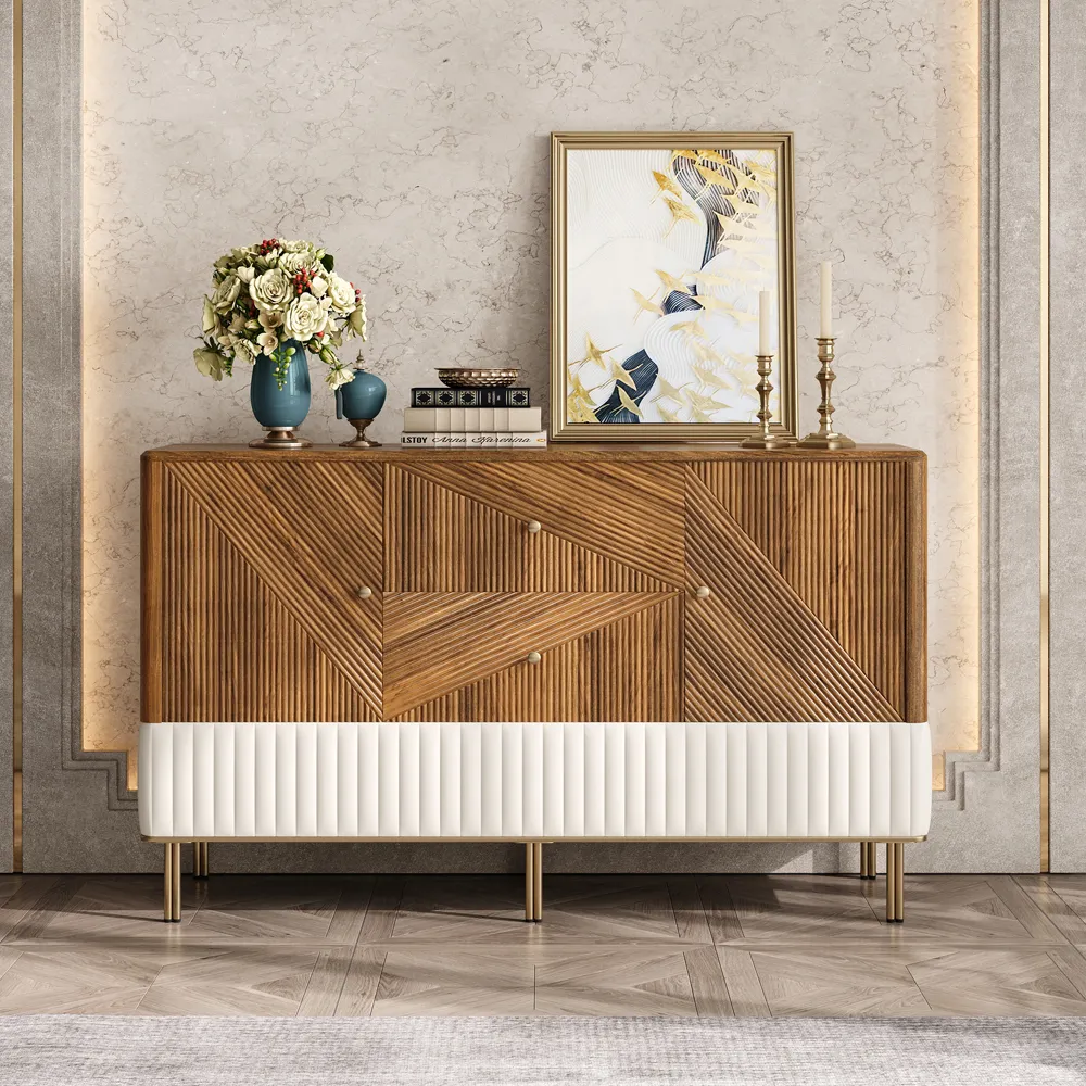 Wovent 1520mm Mid-Century Modern Walnut Sideboard Wood Kitchen Buffet with Storage