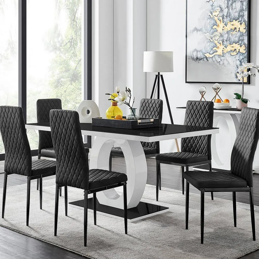 FurnitureboxUK Giovani 6 Black Dining Table & 6 Milan Chairs