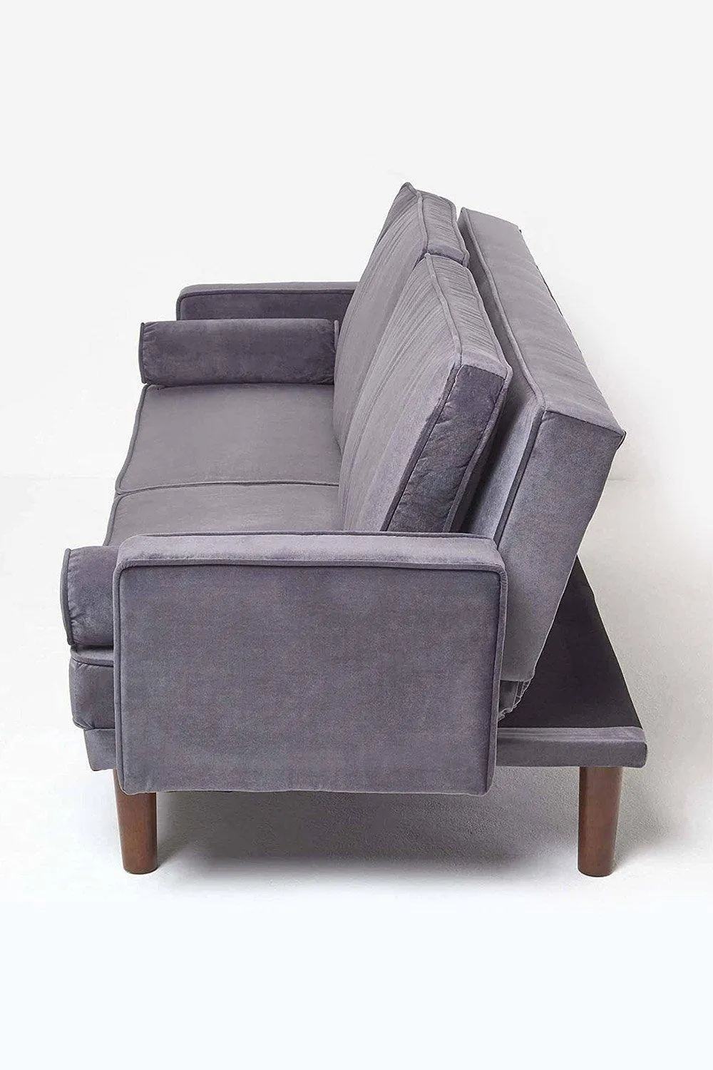 Homescapes Stanley Velvet Click Clack Sofa Bed with Armrests in Dark Grey 5
