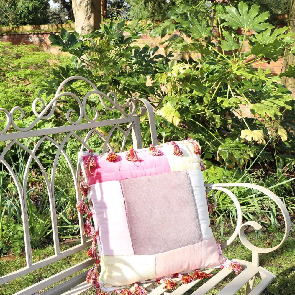Melody Maison Rustic Cream Vintage Metal Garden Bench in Silver 5