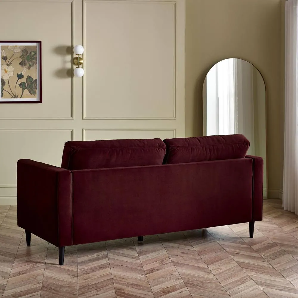 FurnitureboxUK Jade 3-Seater Soft Touch Velvet Sofa With Solid Wood Frame in Maroon 3