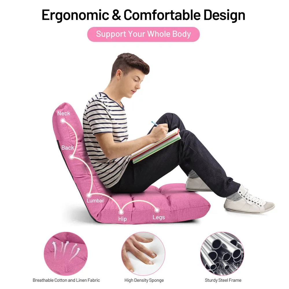 Costway 14-Position Adjustable Floor Chair Folding Video Gaming Sofa Chair in Pink 6