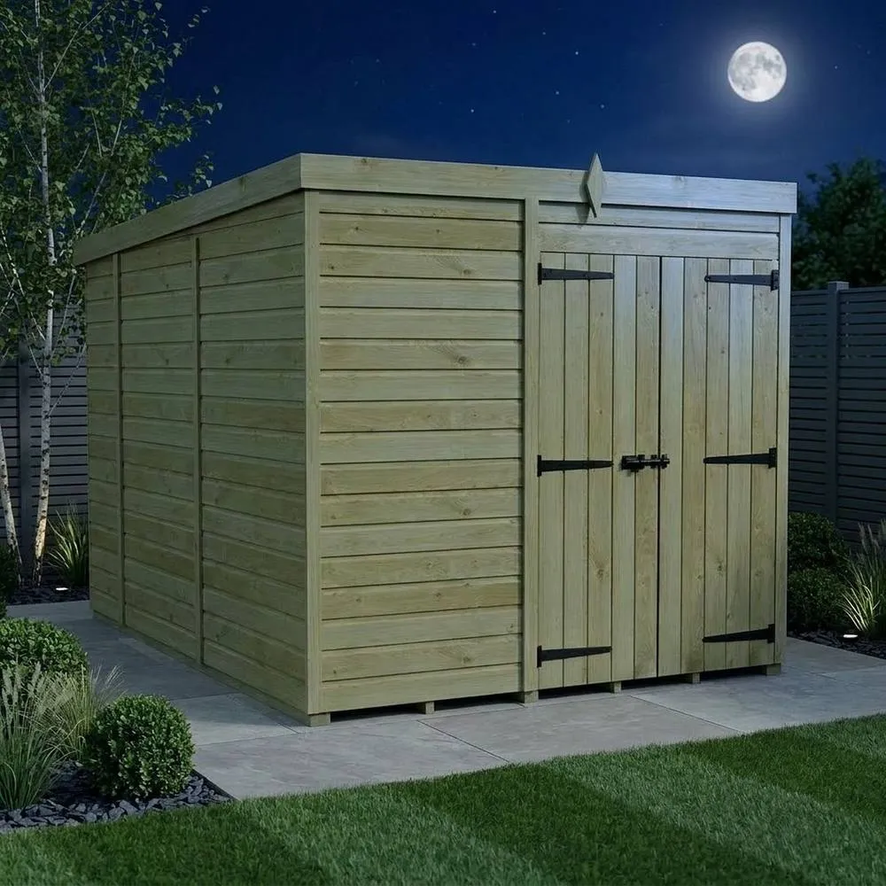 Buttercup Farm 7ft x 10ft Pent Garden Shed Double Door No Windows - Timber in Brown 3