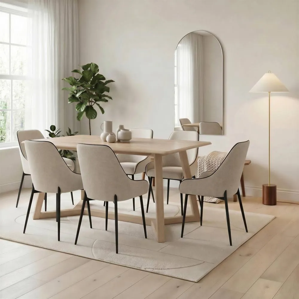 FurnitureboxUK Lulworth Whitewashed Wood Dining Table 6 Cream Beaumont Chairs in White