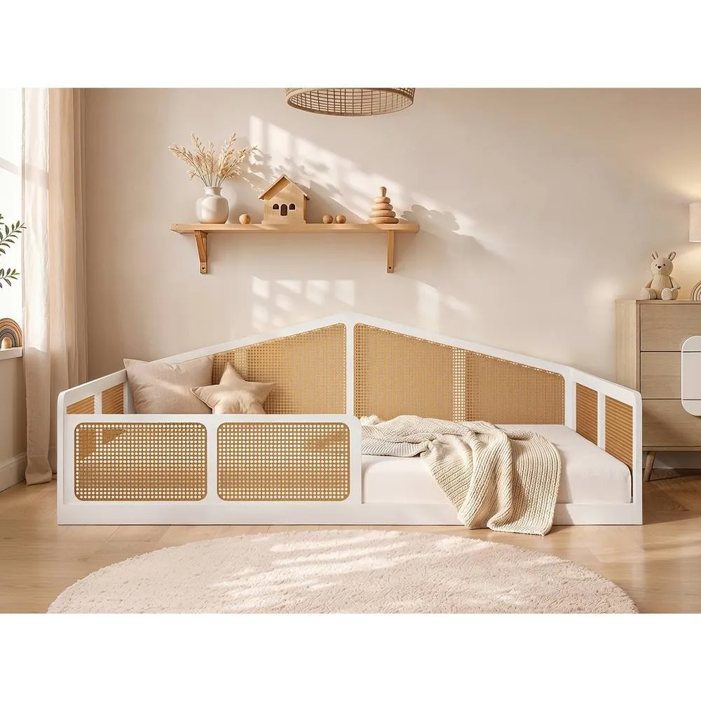 Flair Julian Small Double Montessori Bed with Rattan Panels in White