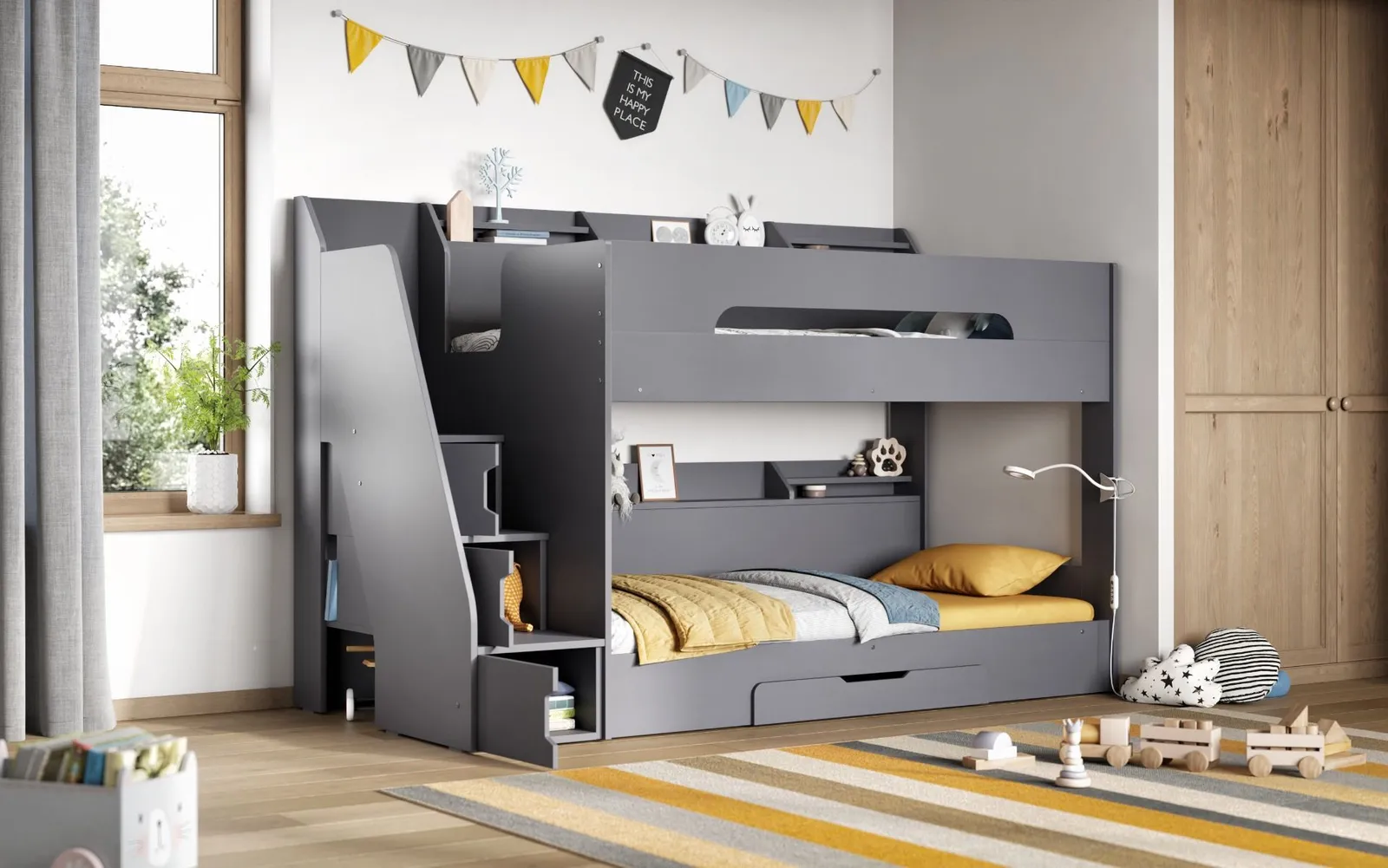 Flair Slick Staircase Bunk Bed with Storage in Grey 5