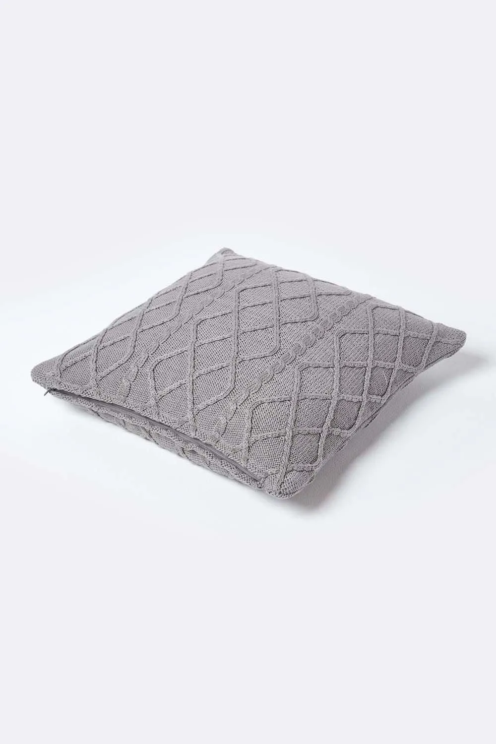 Homescapes Diamond Cable Knit Cushion Cover in Grey 3