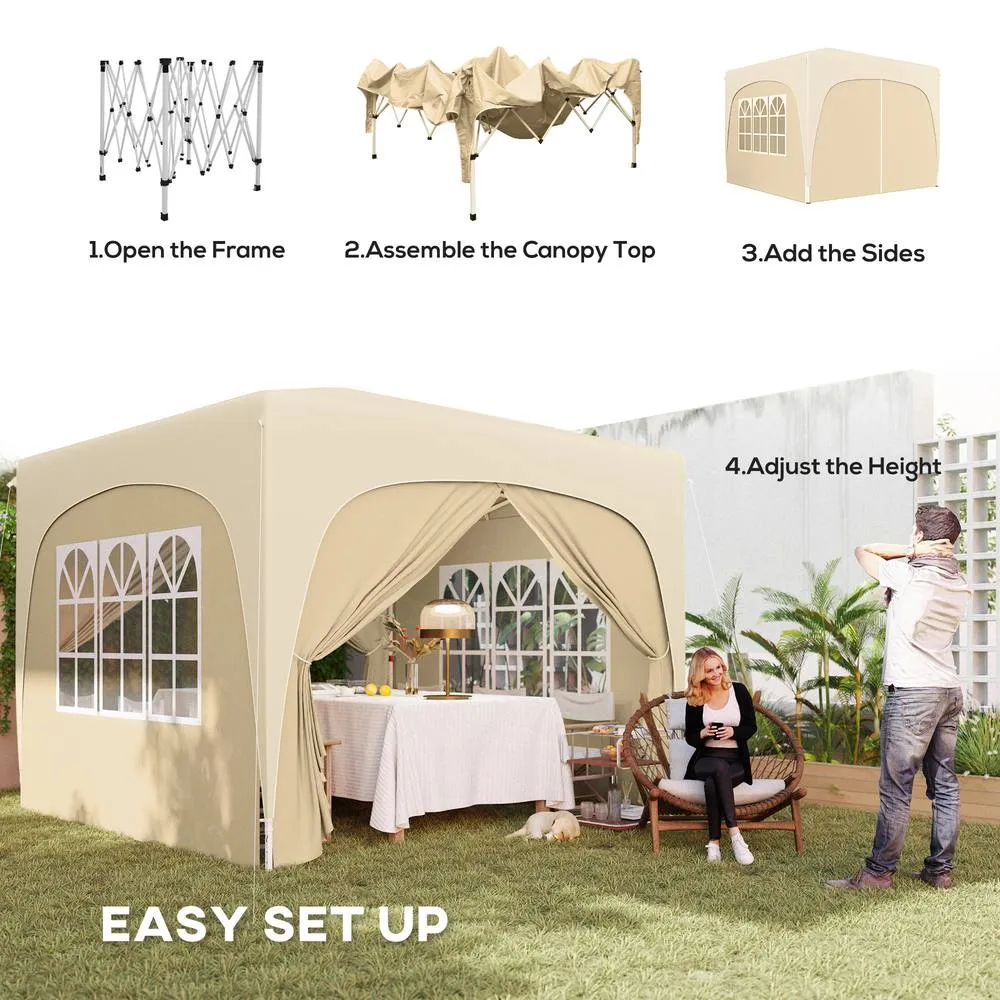 OUTSUNNY 3 x 3(m) UPF50+ Pop Up Gazebo with Sides & Carry Bag, Sand in Light Sand 4