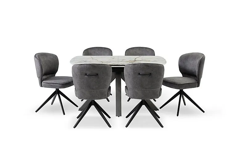 Imperium Pop Up Extending Dining Table and 6 Fabric Swivel Chairs - 140-cm - In Time for Christmas