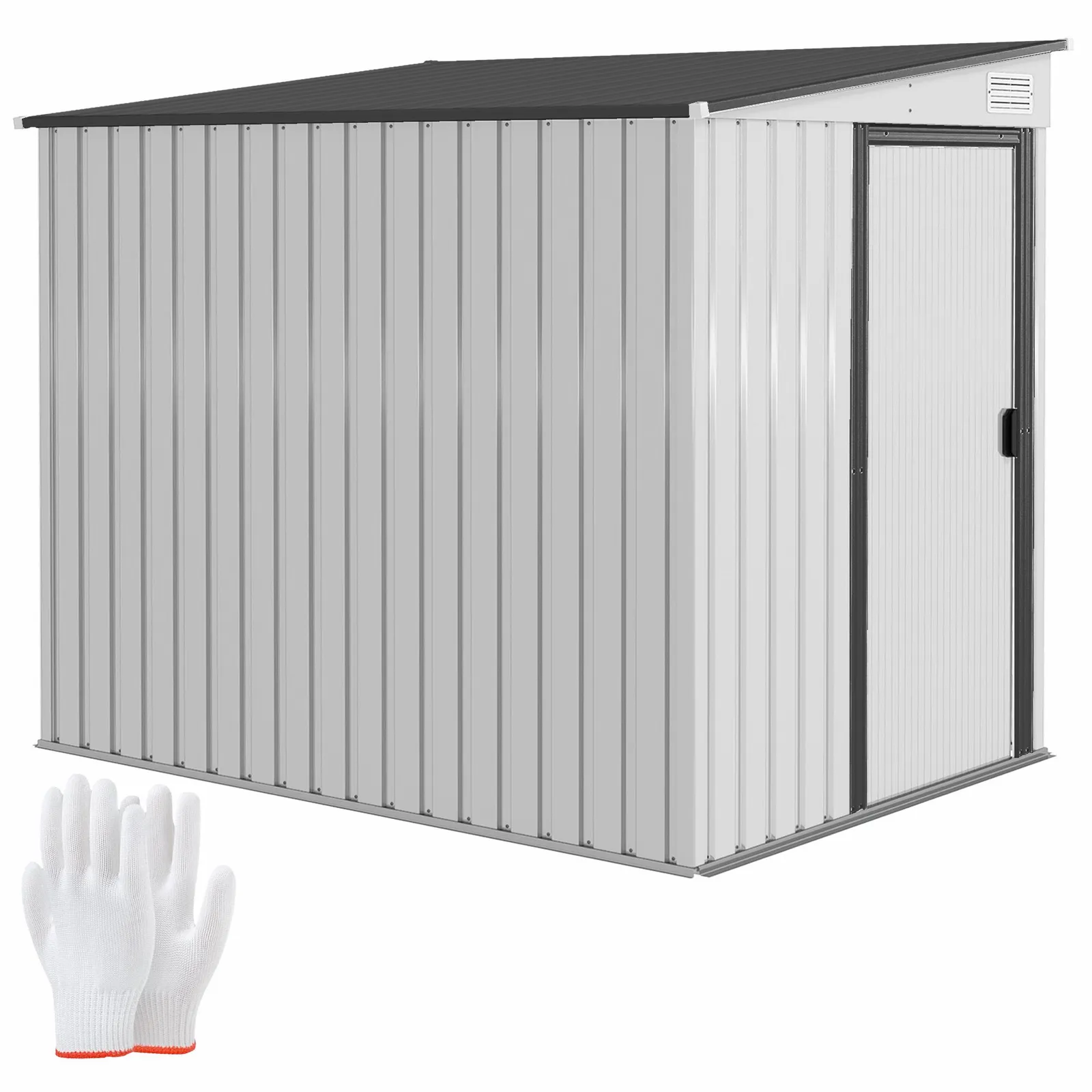 OUTSUNNY 7 x 5FT Garden Shed w/ Foundation Lean to Metal Tool Shed in White 2