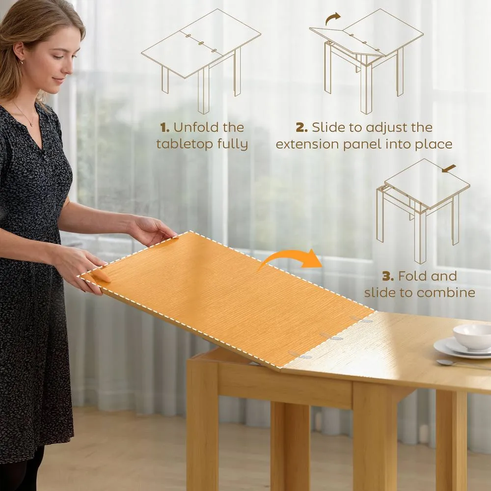 HOMCOM Folding Dining Table for 4-6, Drop Leaf Table, Natural 5