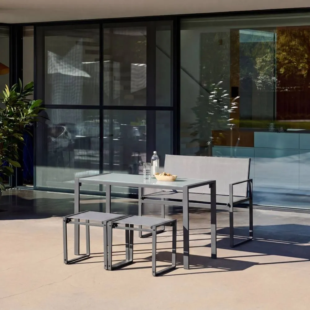 sweeek Steel & Textilene Garden Table + 4 Seats in Dark Grey