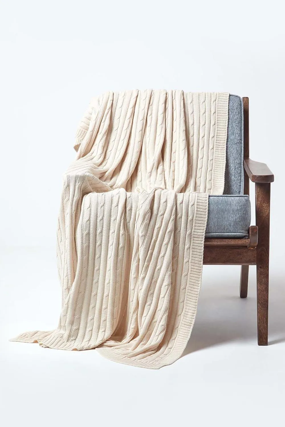 Homescapes Cotton Cable Knit Throw Soft & Cosy Vintage Blanket in Natural
