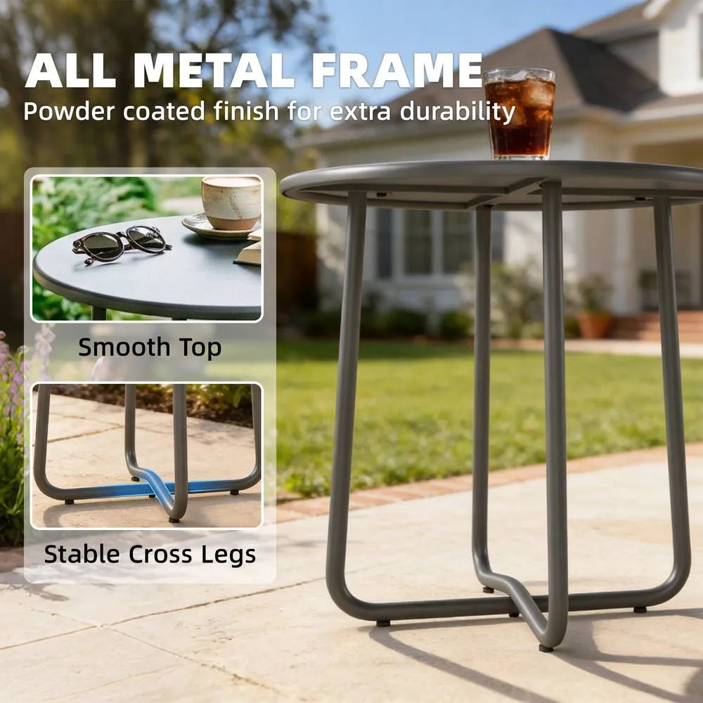 OUTSUNNY Metal Garden Side Table, 48 cm Round Outdoor Table in Dark Grey 6