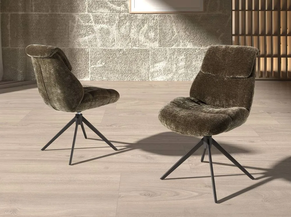 Angel Cerda Olive-Green Velvet Swivel Dining Chair with Stainless-Steel Legs in Olive 6