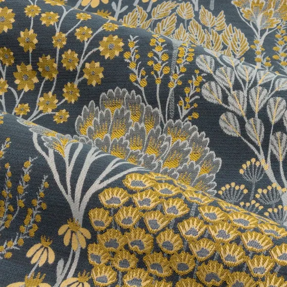 Ophelia Blue Saffron Pencil Pleat Curtains 3