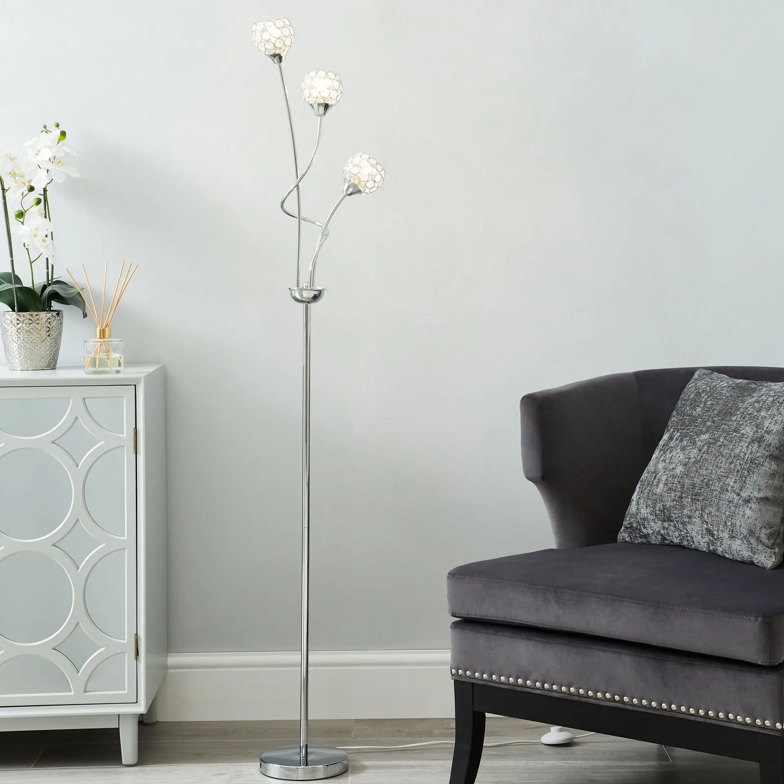 Portia Acrylic Beaded Floor lamp Chrome