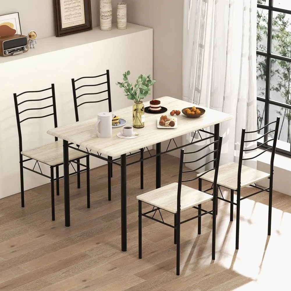 Costway 5 PCS Dining Table Set w/ Rectangular Tabletop Industrial Kitchen Table 4 Chairs Set in Natural 3