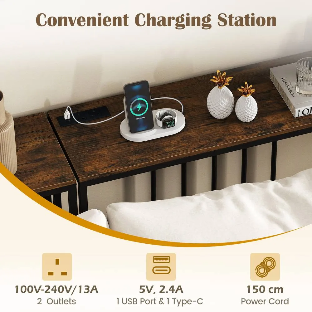 Costway Entryway Table Console Table with Charging Station in Brown 2